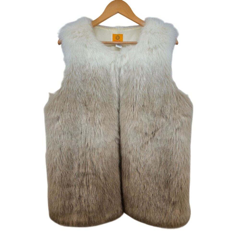 Ruby Rd. Faux Fox Fur Vest Large Ombre Beige & Cream NWOT Vintage